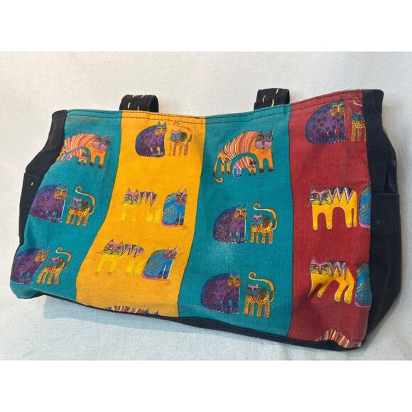 Laurel Burch Cat Print Tote Bag With Zippered Top & Interior Pocket Bag Charm - Picture 2 of 8